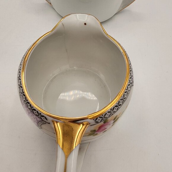 Vintage Hand-Painted Noritake Porcelain Creamer & Sugar Bowl Set Art Deco Style - Picture 3 of 14